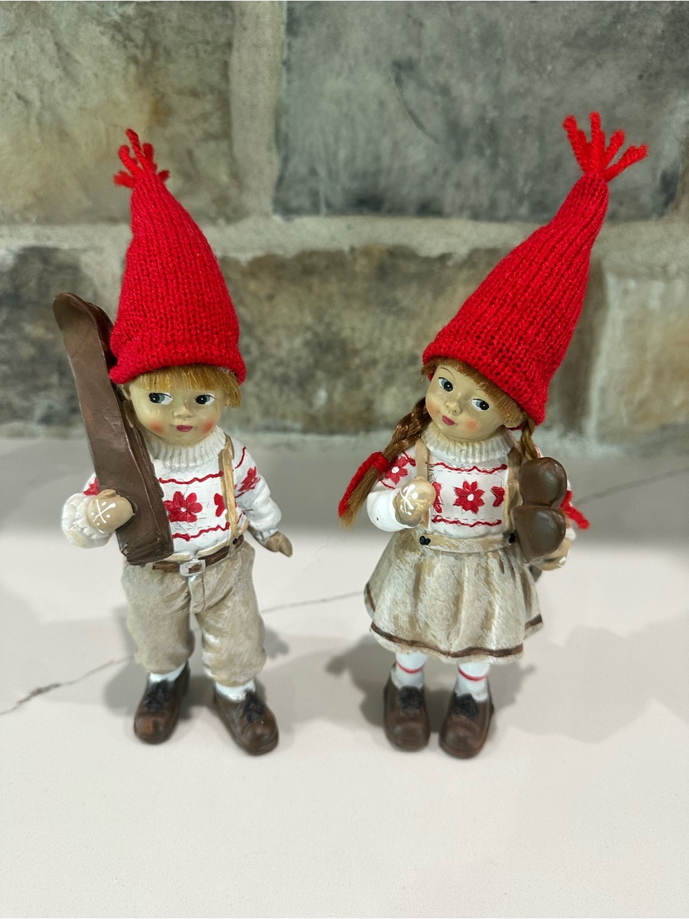 NANU-NANA BOY & GIRL SNOW SKI SKIERS SKIING FIGURINES GERMANY Winter Children